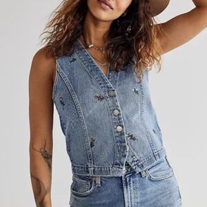 Driftwood x Free People Embroidered Denim Vest, size Small